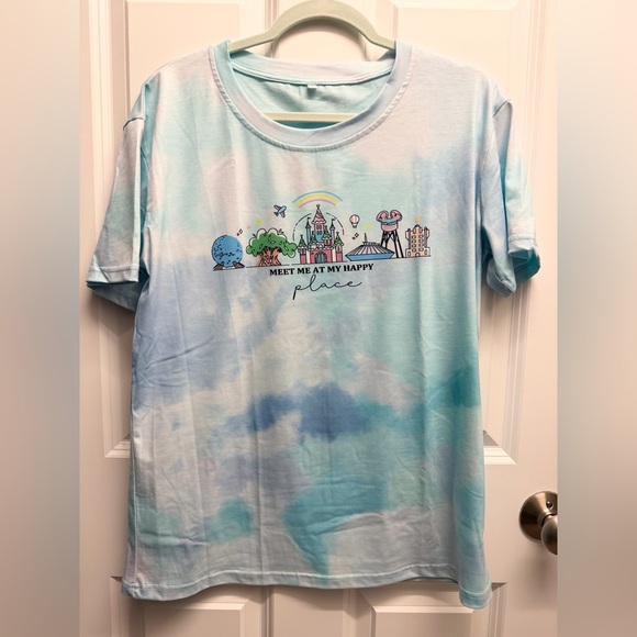 Tops - Disney Meet me at my happy place t-shirt theme park icons tie dye size L